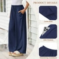 thumbnail image 4 of TEMOFON Pants for Women Wide Leg Linen Pant Casual Palazzo Summer Flowy Pants with Pocket Navy Blue Drawstring Loose Lounge Pants S, 4 of 11