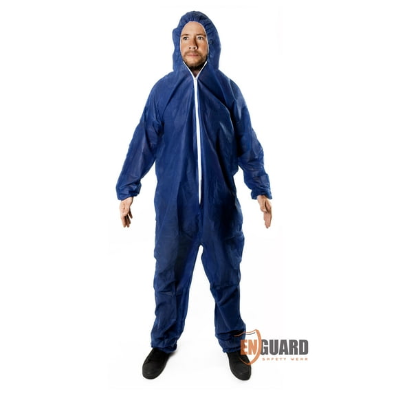 Coverall Hood, Elastic Cuffs, Ankles, Waist. Chemical Protective Coveralls. Unisex Disposable Workwear for Lab cleaning, painting, manufacturing. Lightweight, Breathable. Blue (3 XL)