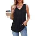 thumbnail image 4 of Cyglowse Tank Top for Women Loose Fit Sleeveless Shirts V Neck Summer Clothes Ruched Women's Tees and Tanks Curved Hem Black 2XL, 4 of 6