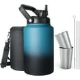 thumbnail image 1 of Gallon Water Bottle Insulated with Straw Lid and Handle, 128oz Stainless Steel Double Wall Water Jug with Carrying Sleeve, Hot Cold Simple Thermo, Metal Flask Canteen Jug Growler, Indigo Crush, 1 of 5