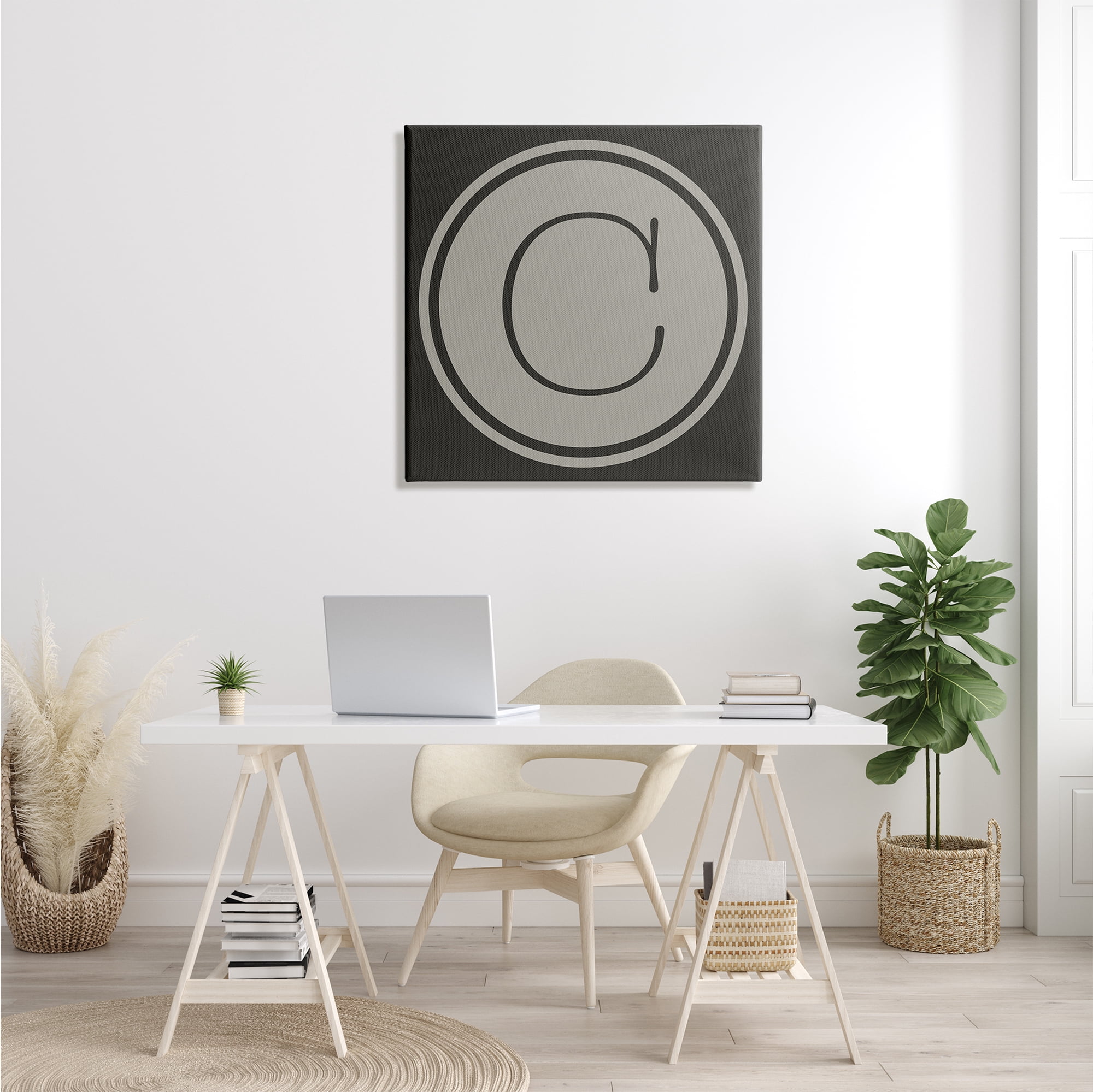Stupell Industries Modern B Initial Round Elevator Key Shape Typography Painting Gallery Wrapped Canvas Print Wall Art, 30 x 30