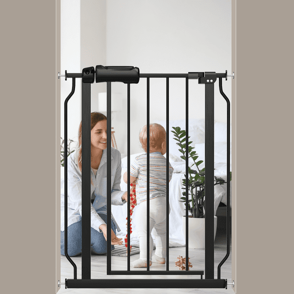 FURDEAR 24-29" Narrow Baby Safety Gate with Wall Protectors Black Metal Gate