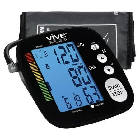 Vive Precision Blood Pressure Monitor – Automatic Upper Arm BP Machine with App for iOS & Android, Large LCD Display, Accurate Heart Rate Sensor, Portable for Home Use, Black