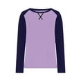 thumbnail image 6 of Womens Tops Plus Size Long Sleeved Color Blocking Round Neck Casual Solid Color Pullover Loose Raglan Top 2-Purple M, 6 of 6