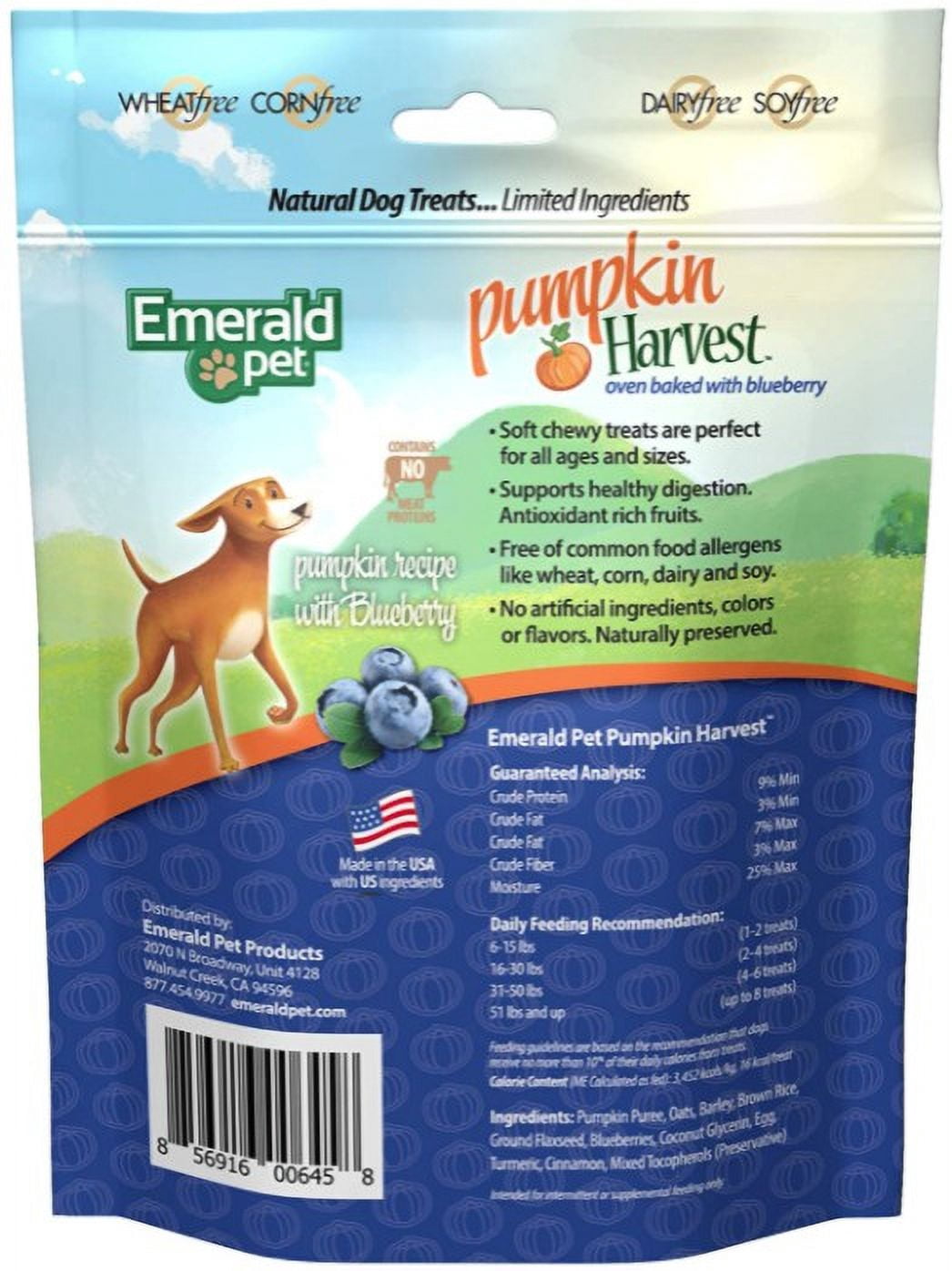 4 Pack Emerald Pet Pumpkin Harvest Oven Baked Dog Treats with Blueberry [USA Dog Treats, Bulk Dog Supplies, Emerald Pet] 24 oz (4 x 6 oz)
