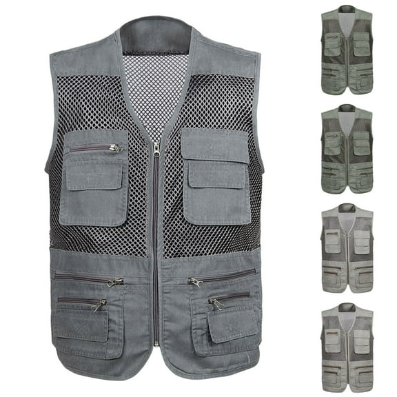 Miluxas Men's Fishing Safari Vest with Pockets for Summer Travel Gray XL(XL)