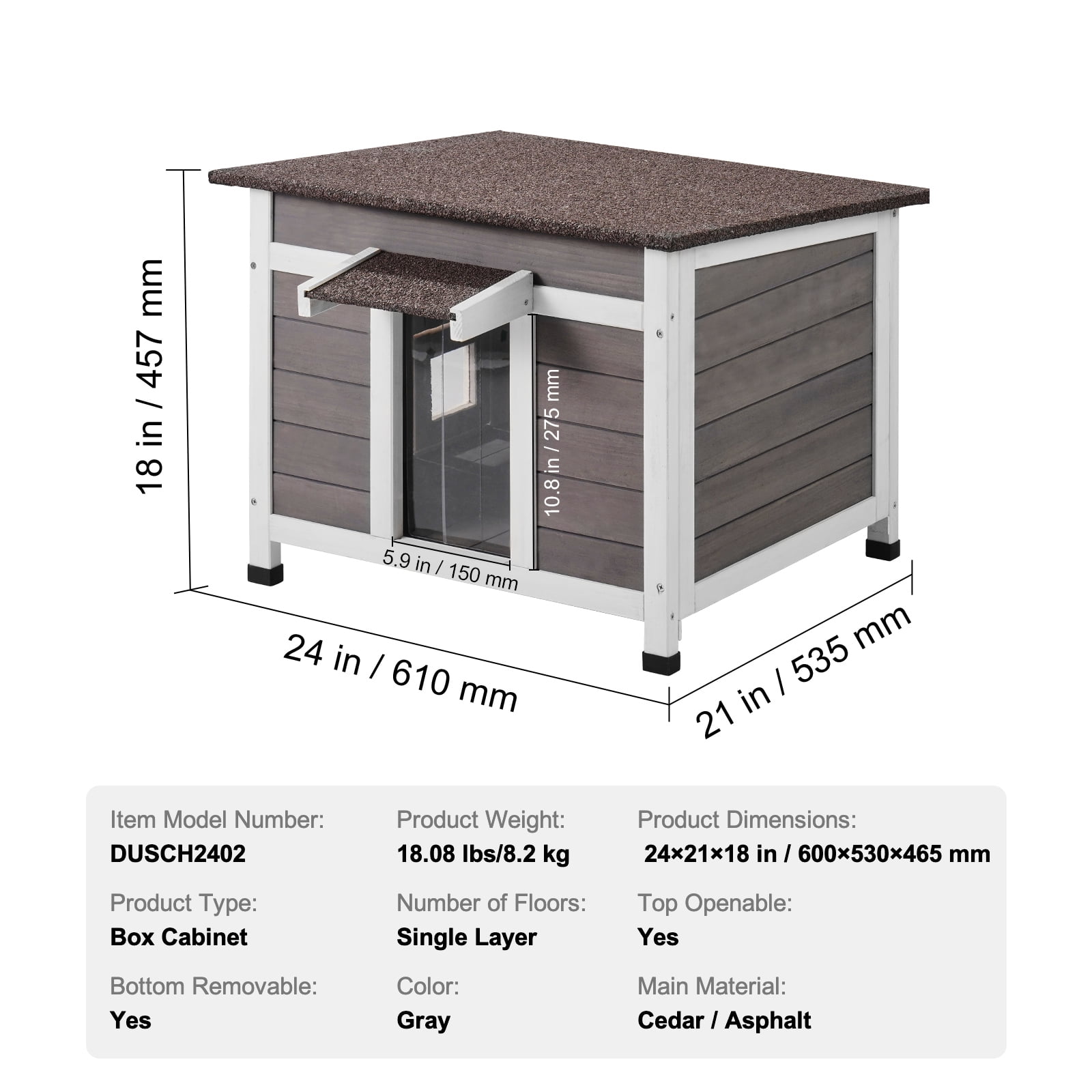 KFFKFF Cat Wooden Shelter 24"L x 21"W x 18"H, Weather-Resistant Outdoor Cat Home with Viewing Window, Insulated Small Animals House