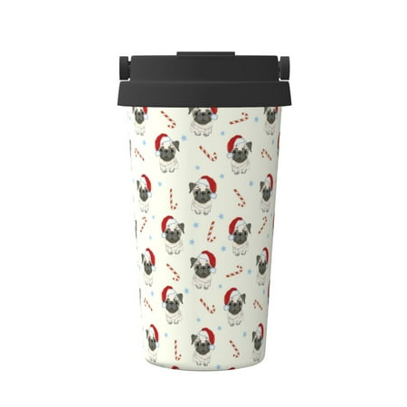 

Pofeuu Christmas Pug Dog Print Coffee Mug Iced Coffee Tumbler Cup Double Wall Vacuum Leak-Proof Thermos Mug CoffeeThermos Travel Mug
