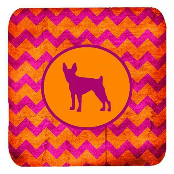 Fox Terrier Toy Chevron Pink And Orange Foam Coasters, Set Of 4