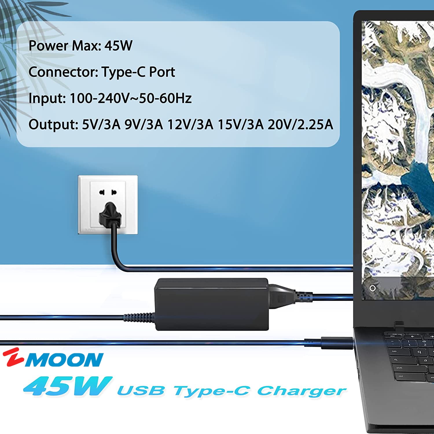Chargeur USB-C de type C 45 W pour HP Chromebook 14 14A G5 11 G4