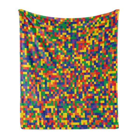 Mosaic Soft Flannel Fleece Throw Blanket, Pixel Art Vivid Motley Tiny Squares Contemporary Quirky Colorful Concept Pattern, Cozy Plush for Indoor and Outdoor Use, 60" x 80", Multicolor, by Ambesonne