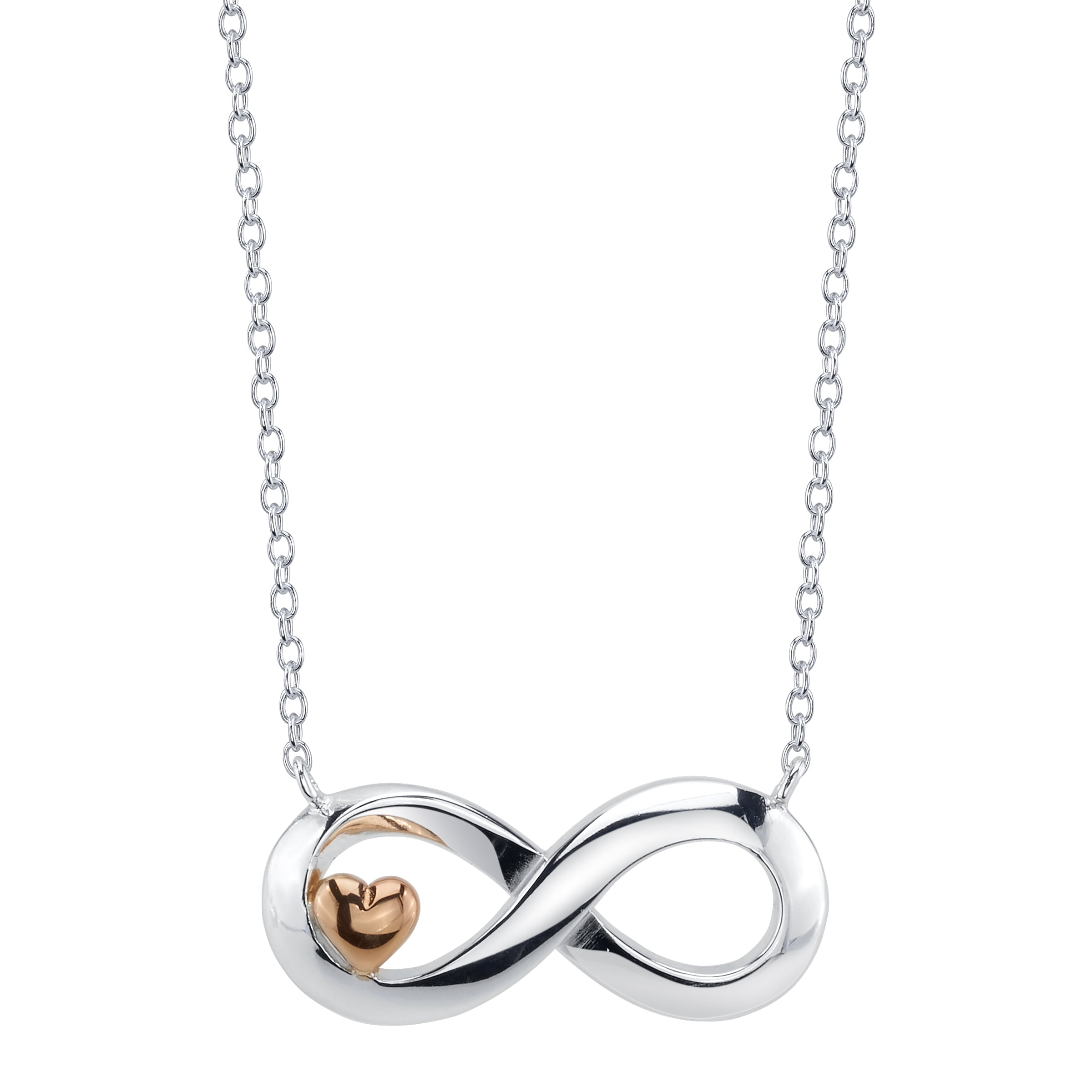 Designer Inspired 925 Sterling Silver Necklace w/ Double Heart INFINITY Pendant