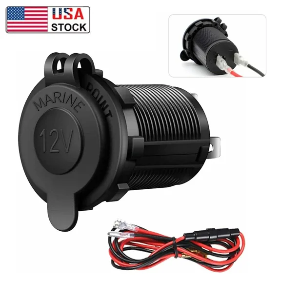 12V Cigarette Lighter Socket Charger Power Adapter For Car Marine Motorcycle Rv
