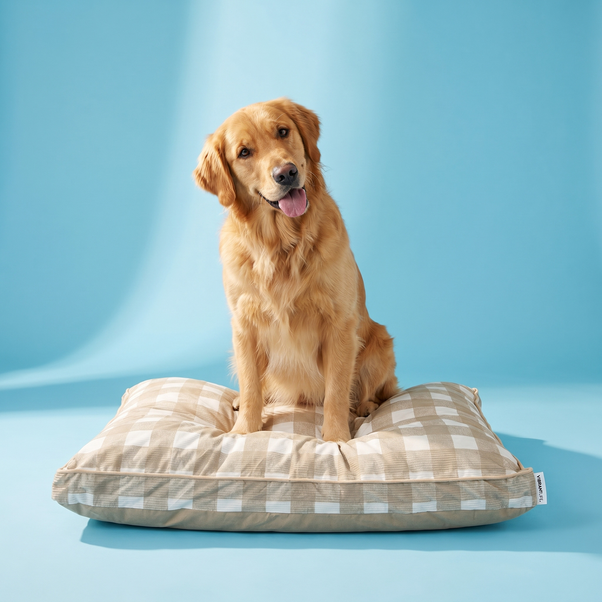 Vibrant Life Large Deluxe Gusset Pet Bed, Tan Plaid, 42"x32" photo 2