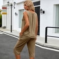 thumbnail image 5 of Feancey Plus Size Women's Capri Pajama Set Sleeveless Ruched Tank Top Elastic Waist 2 Piece Loungewear Solid Color Casual Pj Sets Khaki 4XL, 5 of 8