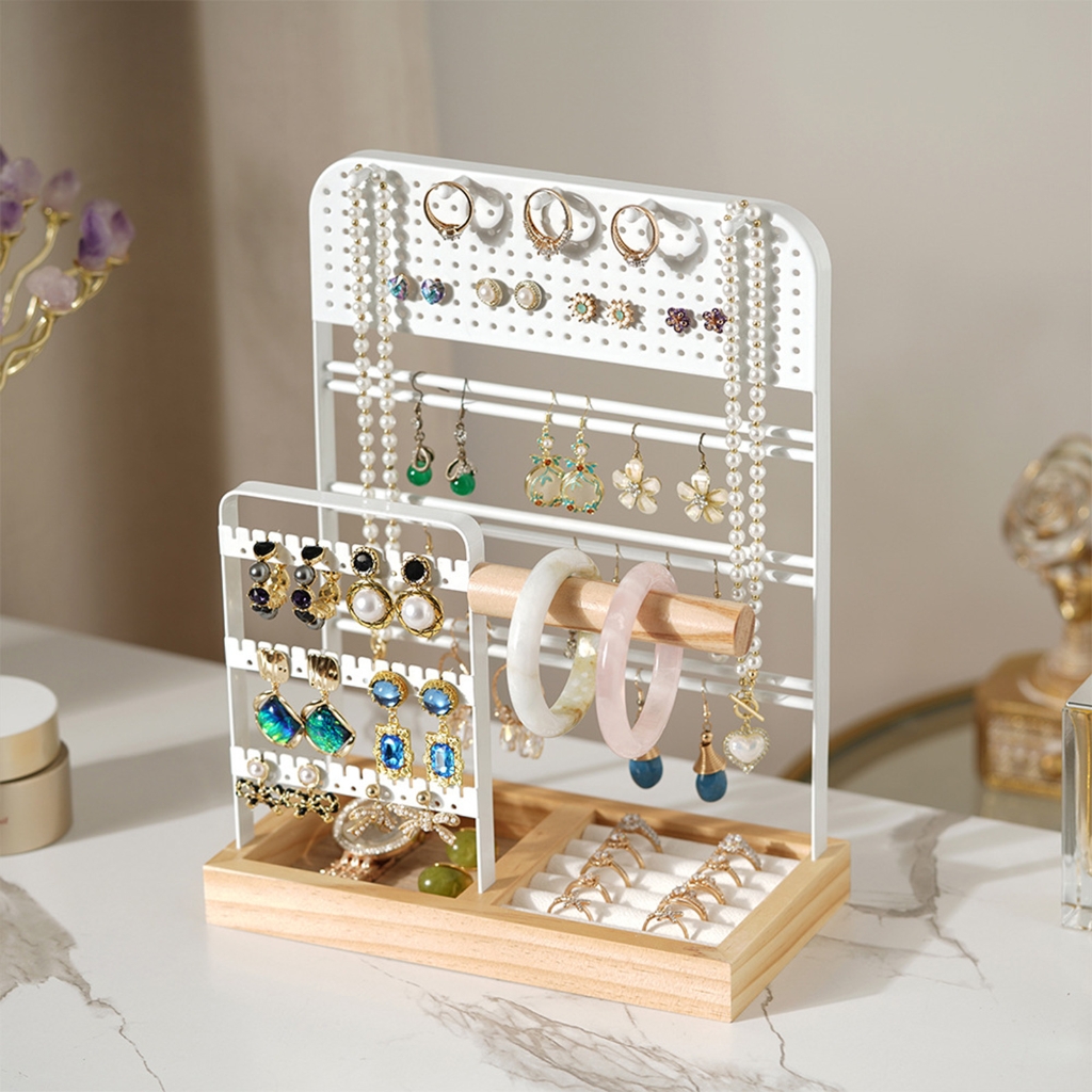 FENOHREFE Metal Jewelry Collection Rack Convenient Jewelry Stand with Hooks and Earring Holes Presentation