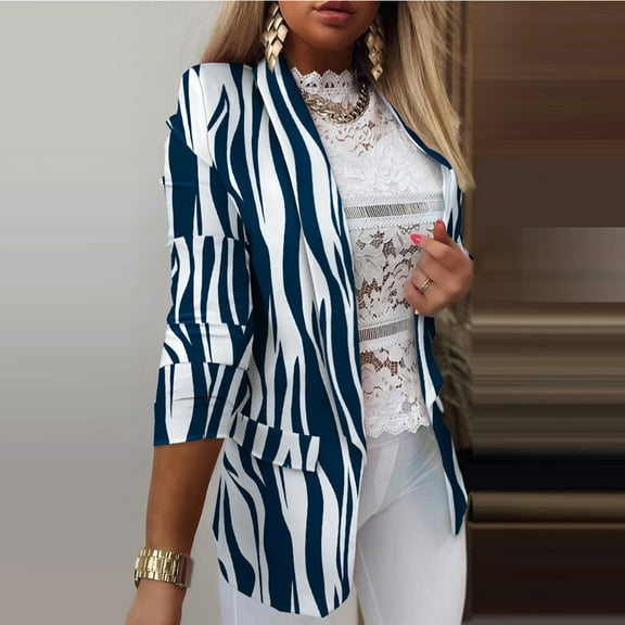 OKBOP Blazer Jackets for Women,Women Business Attire Printed Long Sleeve Slimming Cardigan Suit Pocket Coat Top