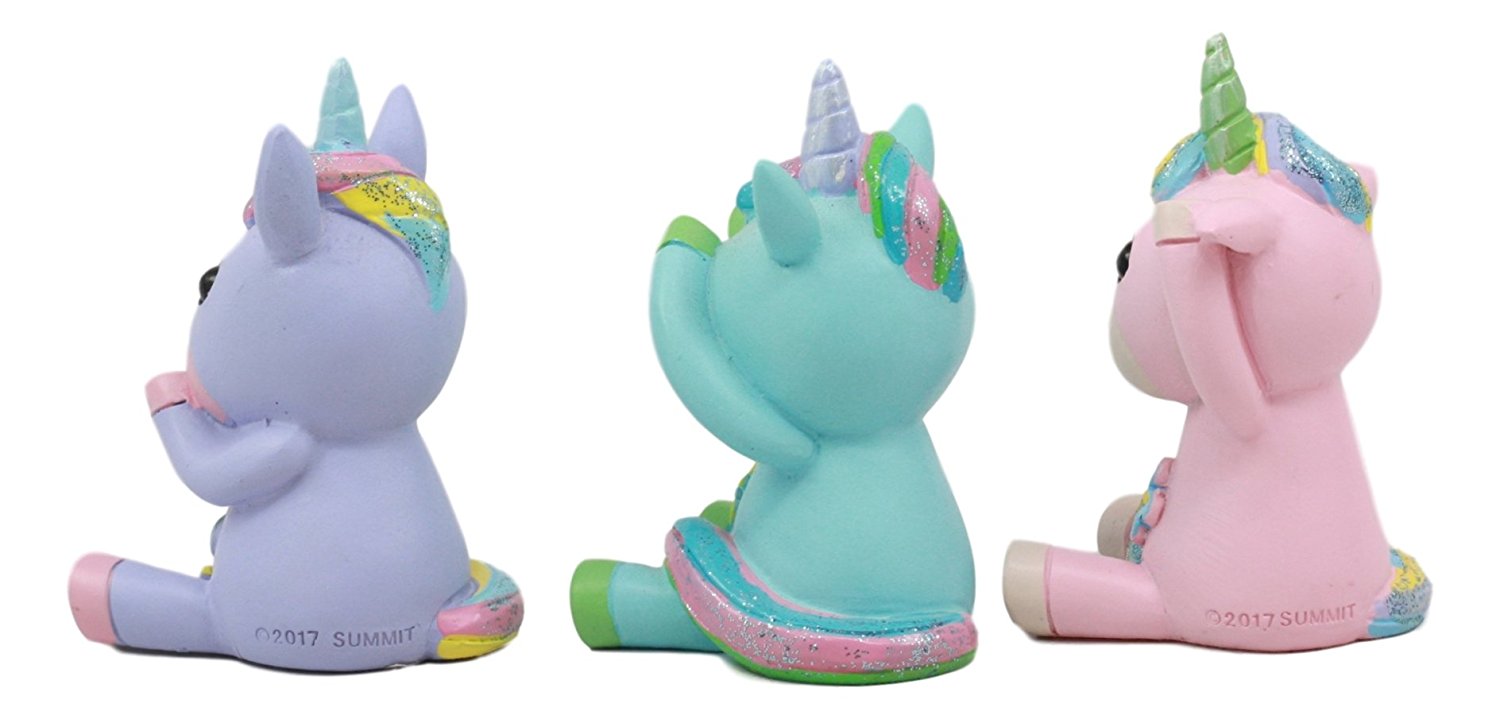 Ebros Whimsical See Hear Speak No Evil Rainbow Unicorn Figurine Set Of Three 2.75"Tall Enchanted Forest Glade Wise Unicorns Small Decorative Statues