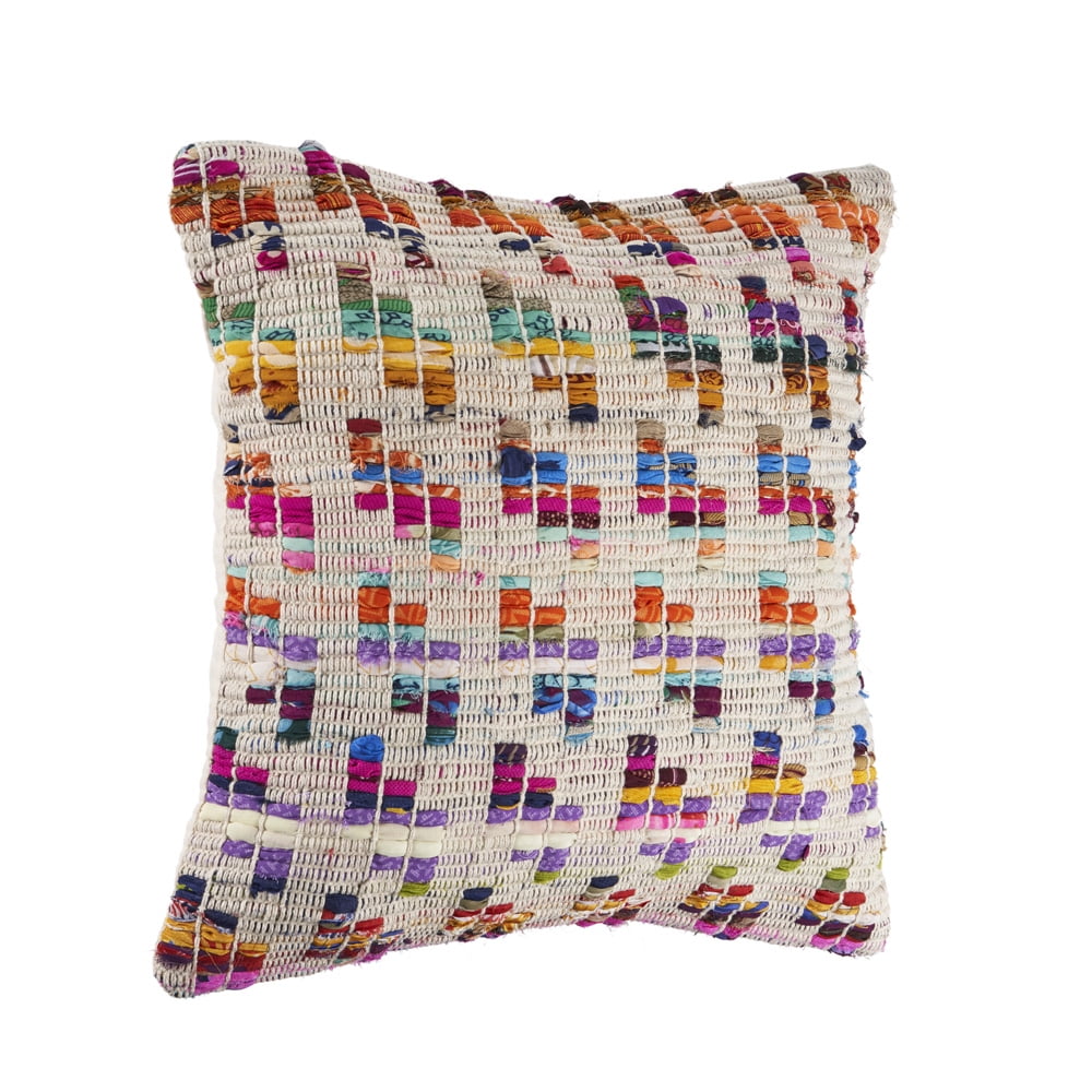 Woven Paths Eclectic Chindi Throw Pillow, 20" x 20", Multi-color