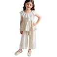 thumbnail image 2 of ATOGUTA 2 Piece Outfit Girl Sleeveless Doll Collar Top Lace Pants Size 1T-12 with Pockets Tracksuit Set Beige, 2 of 6