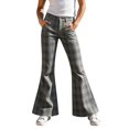 thumbnail image 3 of Resicozy Girls Plaid Flare Pants High Waist School Uniform Y2K Bell Bottoms Back to School Button Trousers with Pockets 5-15 Years Gray 160, 3 of 10