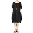 thumbnail image 2 of Minnieouse Vestido suelto femenino manga corta primavera verano cuello Irregular Casual Color sólido vestidos hasta la rodilla Vestidos Negro SG, 2 of 6