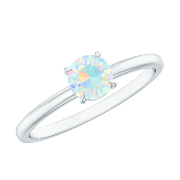 Rosec Jewels Round Shape Ethiopian Opal Solitaire October Birthstone Ring, Promise Ring (5 mm), 925 Sterling Silver, US 4.00