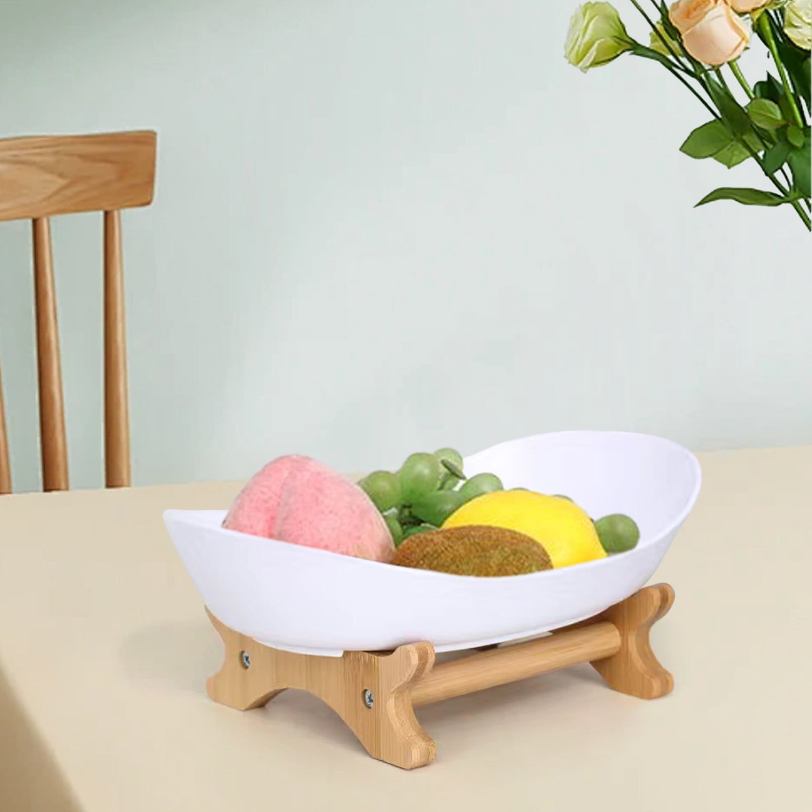 Tiitstoy Fruit Basket for Kitchen Counter, with Wood Holder, 3/2/1 Tiered Large Capacity Fruit Basket Oval Tiered Fruit Bowl Set for Kitchen Counter, Parties, Gatherings, Restaurant, Family Events