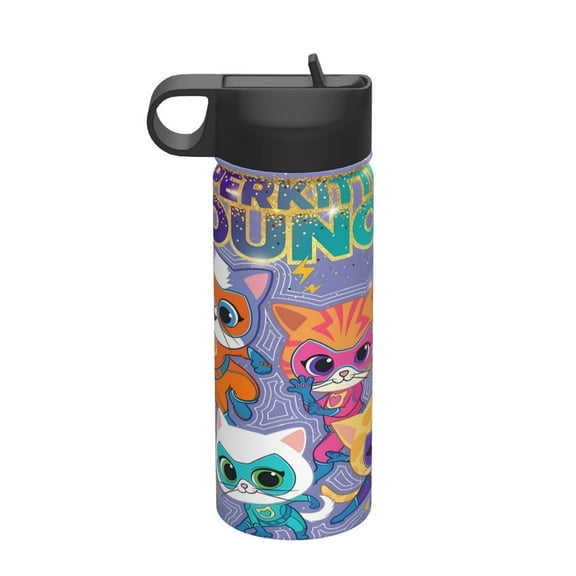 18oz Sports Insulated Kettle Drinking Cup Super Kitties Water Bottle Stainless Steel Kettle Portable Cup For Gym Outdoor Sports(With Straw)