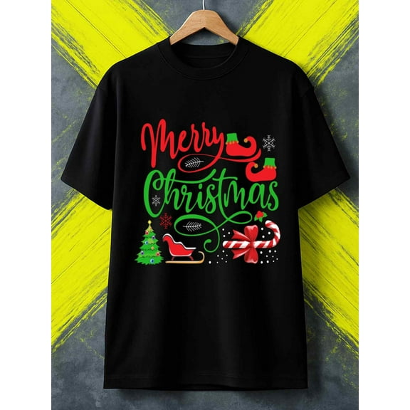 Merry Christmas Tee Christmas funny t shirts print mens 180G 100% Cotton black Regular fit, casual wear for all seasons, ideal for gifts Hip-hop street style Unique designs, summer prints beach Chri