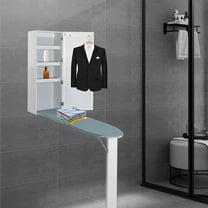 Wall Mounted Ironing Board with Storage Cabinet, Built in Ironing Board & Folding Support Leg, Wall-Mounted Mirrors Ironing Board Cabinet for Home, Apartment & Small Spaces, White