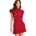 thumbnail image 1 of Vestido de fiesta de cóctel con dobladillo con volantes y manga corta con cuello anudado para mujer Xemadio WRMH-221-2, 1 of 6