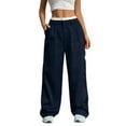 thumbnail image 6 of Tittly Sweatpants Women Lounge Pants Women Women's Casual Pants High Waisted Patchwork Simple Vertical Suit Pants Womens Pants Comfy Pants Women Dark Blue M, 6 of 7