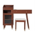 thumbnail image 5 of MODERNLUXE Makeup Vanity Desk with Stool, Vanity Table with Cabinet,2 Drawers,Charging Station and Open Storage Shelves,Dressing Table Set for Small Places,Walnut, 5 of 8