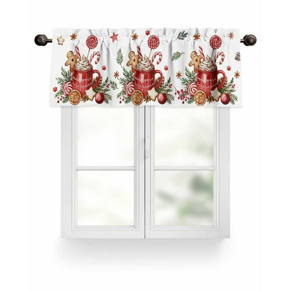 White Red Christmas Kitchen Valances for Windows Winter Holiday Gingerbread Man Valance Curtains for Kitchen /Living Room/Bedroom/ Bathroom Decor, 42"x12 " ,Rod Pocket 1 Panel,