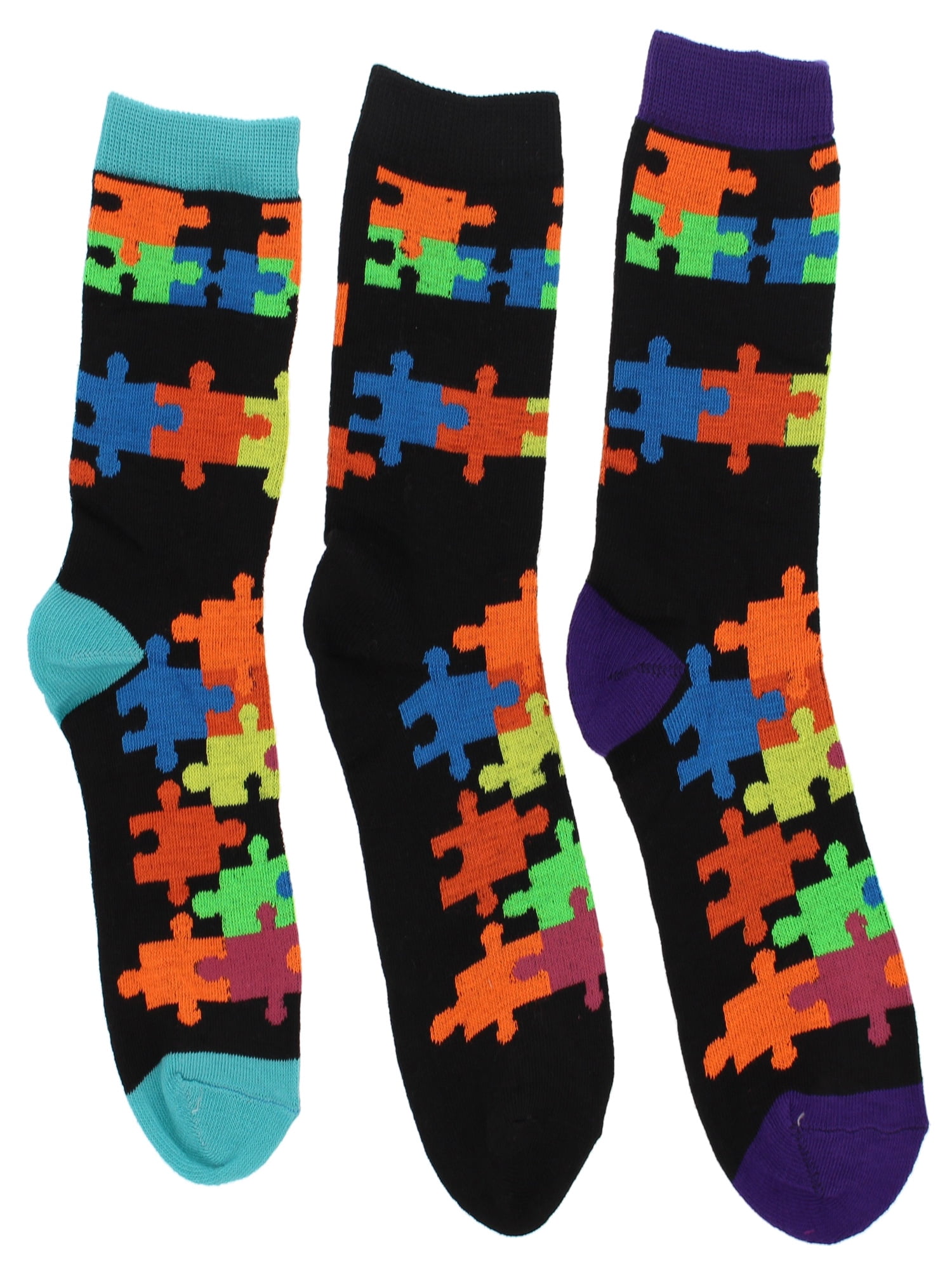 Women's Colorful Jigsaw Puzzle Piece Crew Socks (3Pr), One Size ...