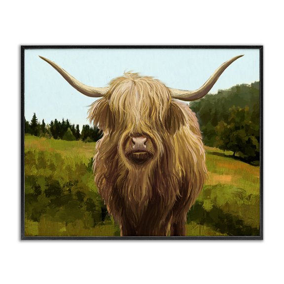 Stupell Industries Rustic Lodge Country Highland Cattle Grazing Black Framed Giclee Art, 30 x 24, by Ziwei Li