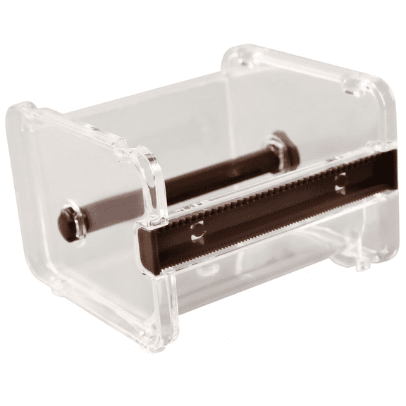 Desktop Tape Dispenser with Serrated Edge, Clear Tape Organizer for Office Home Use, PS & ABS Plastic, 4.1 x 3.6 x 2.8 in Brown