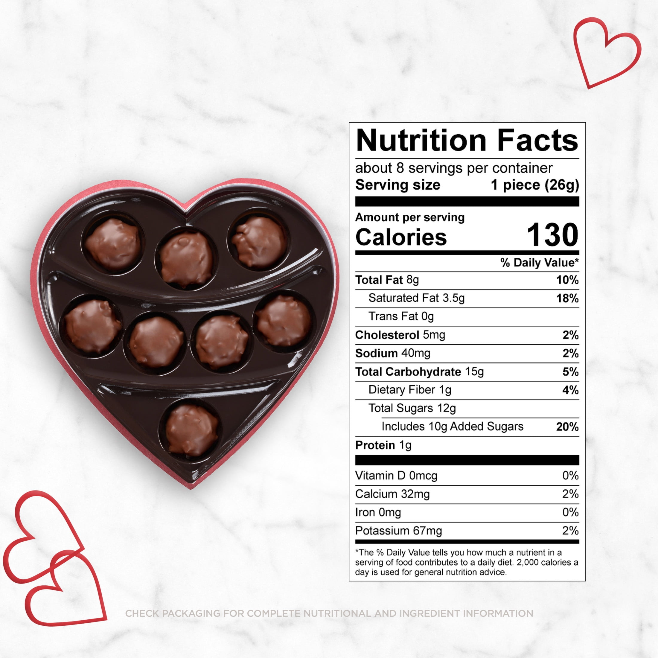 Russell Stover Valentine's Day Satin Heart Pecan Delights Milk Chocolate Candy Gift Box, 7.2 oz.