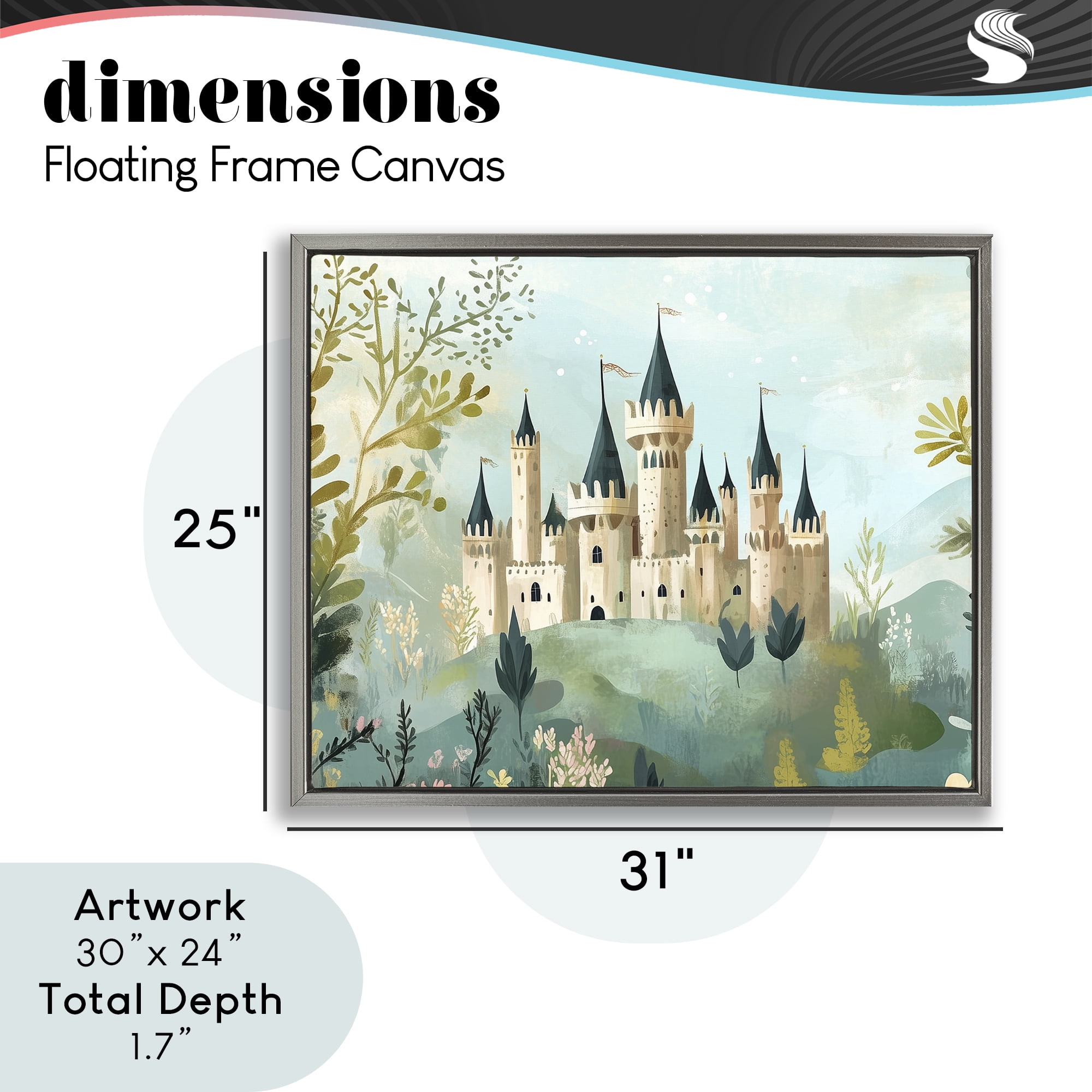 Stupell Industries Princess' Castle View Gray Framed Floater Canvas Wall Art, design by Christine Simpson Art