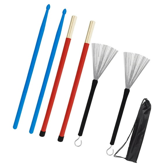 Luxshiny 1Set Steel Wire Drum Brush and Wooden Drumsticks Kit for Music Instrument Percussion Use