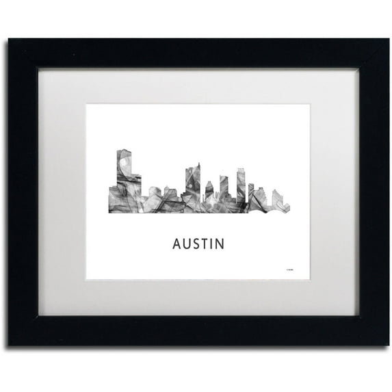 Trademark Fine Art 'Austin Texas Skyline WB-BW' Canvas Art by Marlene Watson, White Matte, Black Frame