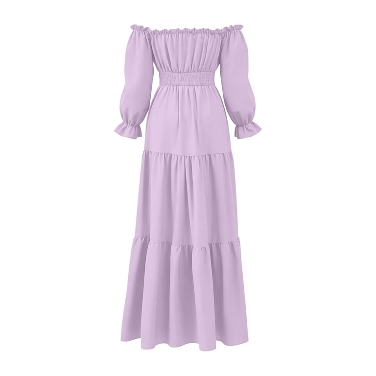 elegant winter dress Women's 2026 Boho Off Shoulder Wedding Guest Long Sleeve Smocked High Waist Side Split Flowy Line Tiered Long Maxi Dress(Red,XXL) Color:As Photo(Royal Blue) Replying to @deansphar425 yes Machine or hand wash trend_satin