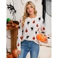 thumbnail image 5 of Cogild Sweaters for Women Halloween Sweater Black Cat Pumpkin Crew Neck Knit Pullover Long Sleeve Casual Fall Top, Beige, 5 of 10