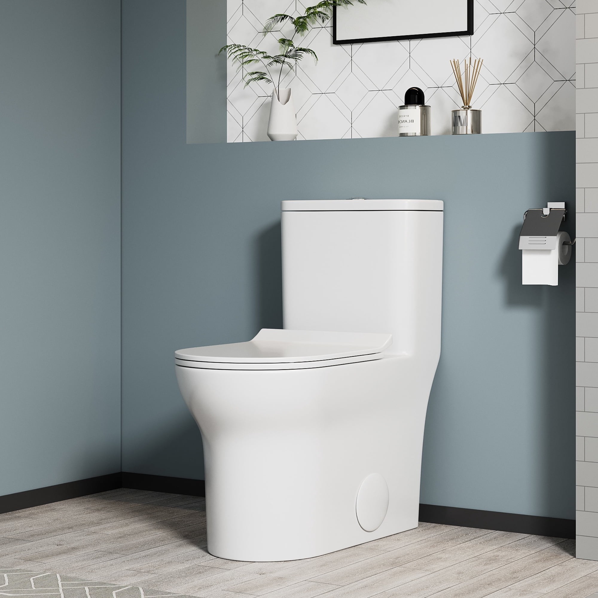 Alvantor One-Piece Toilet 16.3"Height Ceramic Elongated Floor Mounted 1.1/1.6 GPF Toilet White