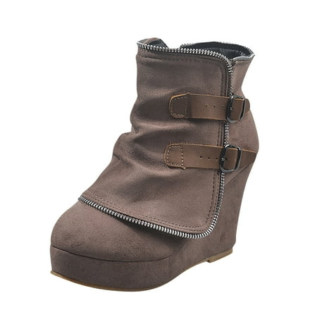 

KBKYBUYZ Women s Round Toe Slope Heeled Clan Style Comfy Casual Shoes Solid Outdoor Shoes