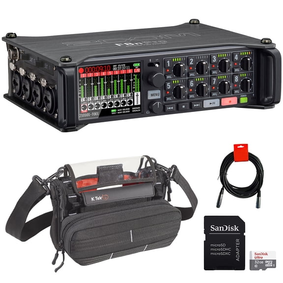 Zoom F8n Pro 8-Input / 10-Track Multitrack Field Recorder Bundle with Sony MDR-7506 Headphones, 32GB microSDHC Memory Card, and XLR-XLR Cable