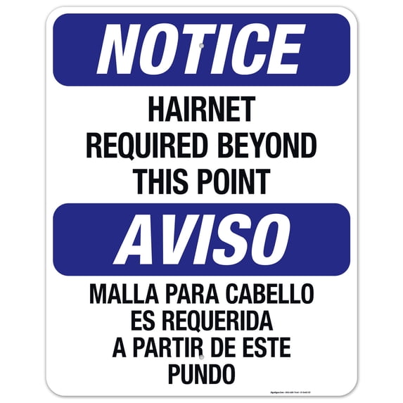Bilingual Hairnet Required Beyond This Point Sign, OSHA Sign, 24x30 Aluminum