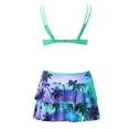 thumbnail image 5 of Puntoco Womens swimsuits clearance, 2 Piece Hawaiian Tropical Print Swim Cami Bra and Ruffles Skirts Sky Blue, 5 of 6