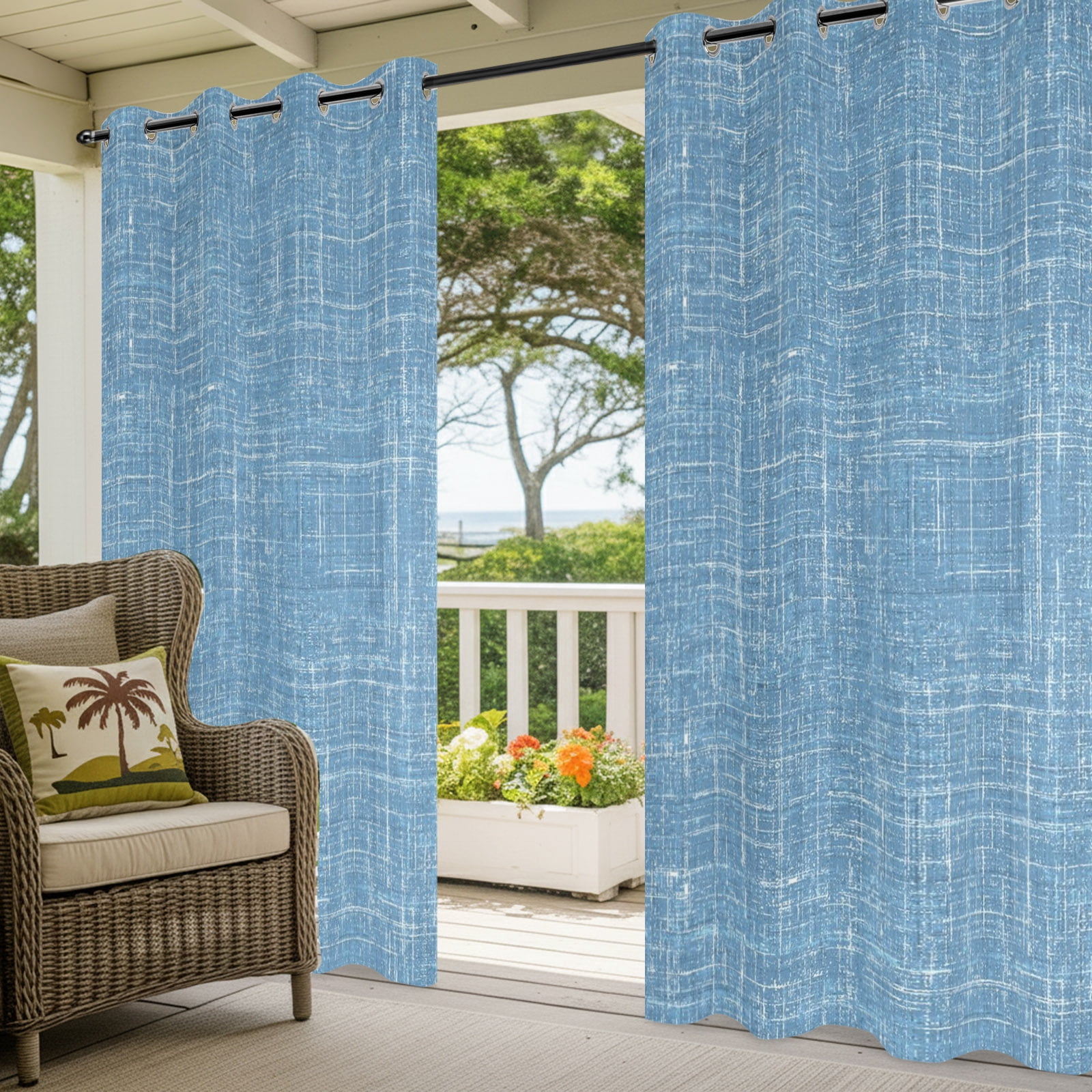 Sky Blue Outdoor Curtains for Patio, Abstract Modern Farmhouse Solid Color Sunshade Privacy Drapes Grommet Waterproof Outside Curtains for Porch/Cabana/Balcony 54"x 95", 2 Panel